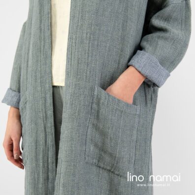 Lininis kardiganas žalsvas su kišenėmis