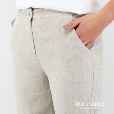 Šviesiai pilkos lininės kelnės su kišenėmis