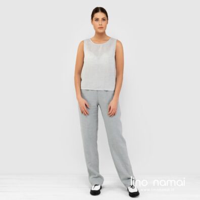 Lininė šviesiai pilka berankovė palaidinė