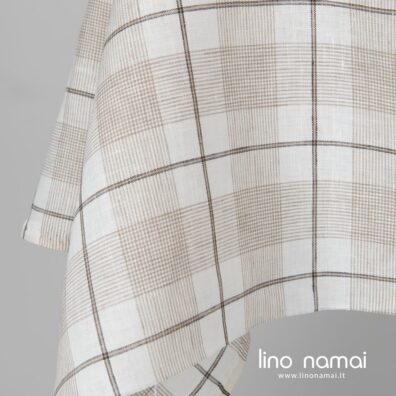 Lininis audinys rusvais, baltais langeliais