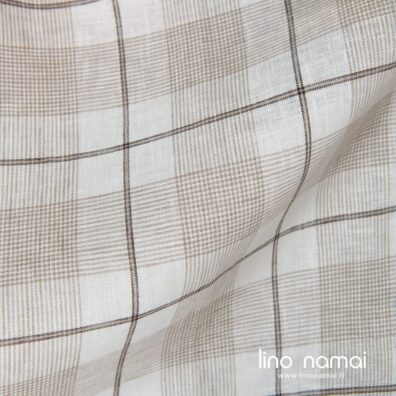 Lininis audinys rusvais ir gelsvai baltais langučiais