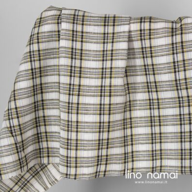 Lininis audinys juodais, geltonais langeliais