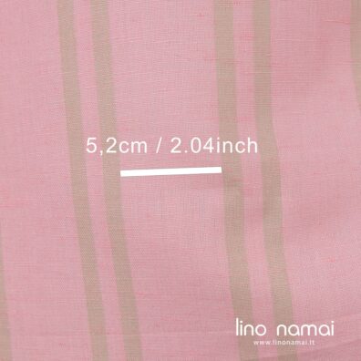 Puslininis rožinis dryžuotas audinys drabužiams, namų tekstilės gaminiams