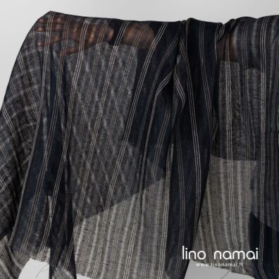 Permatomas tamsiai mėlynas dryžuotas lininis audinys