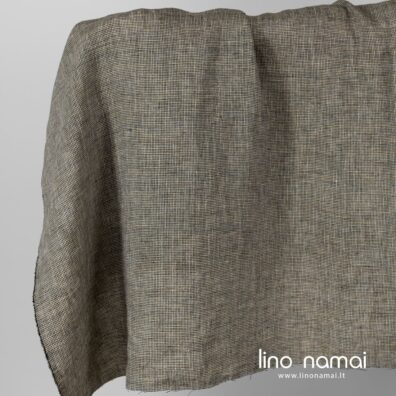 Lininis audinys juodais, geltonais langeliais, skalbtas