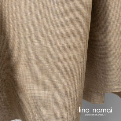Lininis audinys rudas languotas drabužiams, namų tekstilei