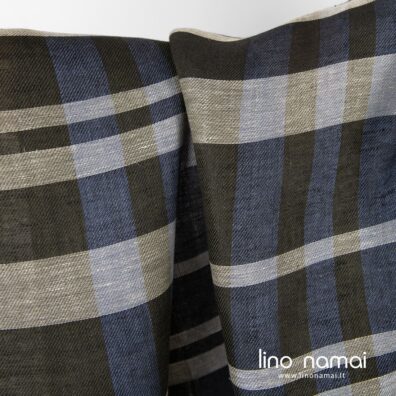 Lininis audinys mėlynais, rudai žaliais langeliais