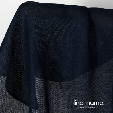 Tvirtas permatomas tamsiai mėlynas lino audinys