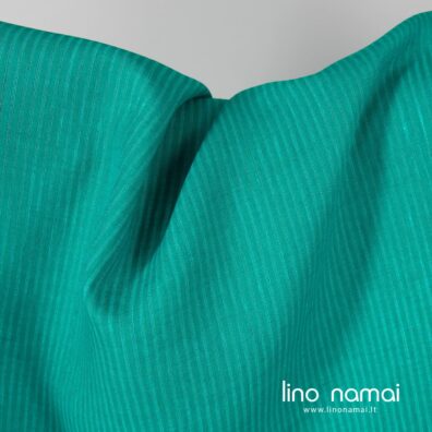 Lininis audinys žaliais ir turkio spalvos dryžiais