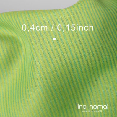 Lininis audinys šviesiai žalias dryžuotas drabužiams, namų tekstilei