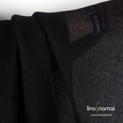 Lininis permatomas juodas audinys