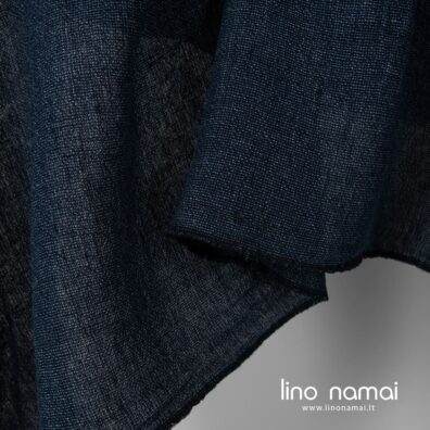 Tamsiai mėlynas skalbtas lino audinys drabužiams, namų tekstilei