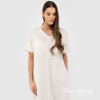 Lininė rusvai dryžuota suknelė