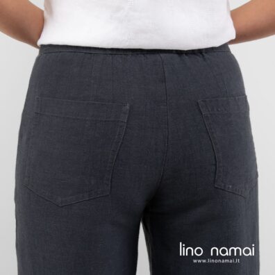 Lininės kelnės tamsiai pilkos, su kišenėmis nugaroje