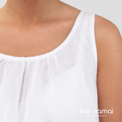 Lininiai balti naktinukai berankoviai, apvalia iškirpte