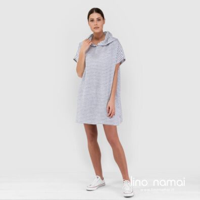 Lininis mėlynai dryžuotas paplūdimio pončas