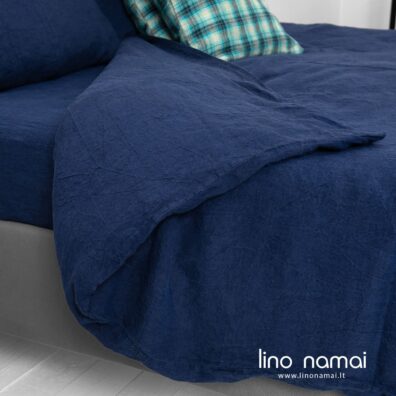 Lininis tamsiai mėlynas skalbto lino antklodės užvalkalas PORTOFINO