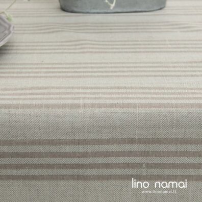 Lino - medvilnės staltiesės audinys iš blyškiai žalios, žalsvai pilkos ir natūralios spalvos verpalų