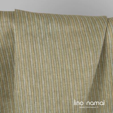 Lininis audinys žalsvais gelsvais vertikaliais dryžiais