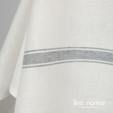 Pieno baltumo lino - medvilnės audinys pilkai dryžuotas