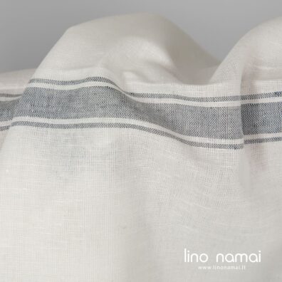 Baltas lino - medvilnės audinys pilkais dryžiais