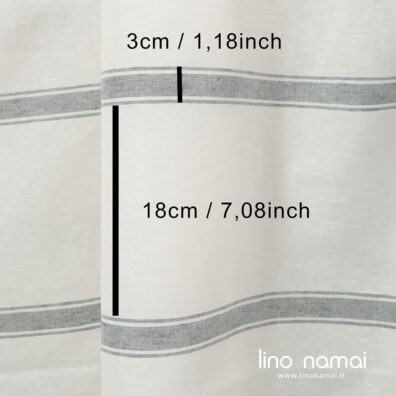 Puslininis baltas audinys pilkais dryžiais drabužiams, namų tekstilei