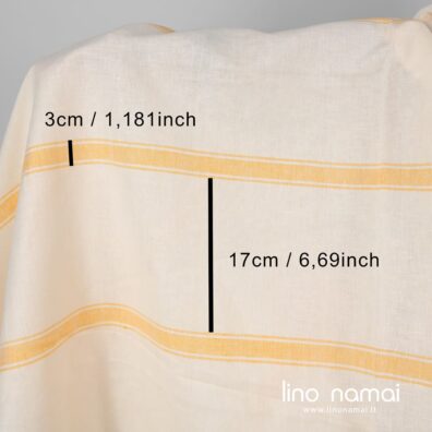 Kreminės spalvos lino - medvilnės audinys geltonomis juostomis