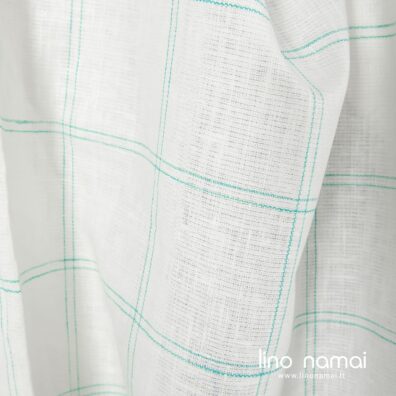 Lininis žaliai-baltai languotas audinys