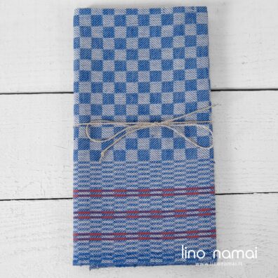 Mėlynai languotas lino - medvilnės virtuvinis rankšluostis