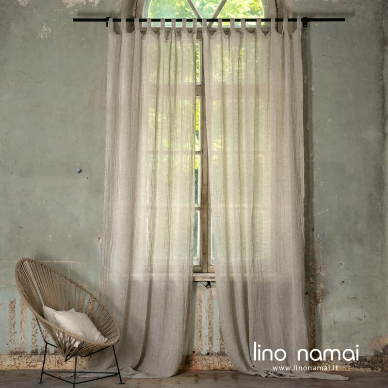 BOHEMIA &scaron;viesiai pilka lininė užuolaida su kabinimo kilpomis