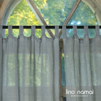 Lininė melsvai pilka užuolaida su kabinimo kilpomis