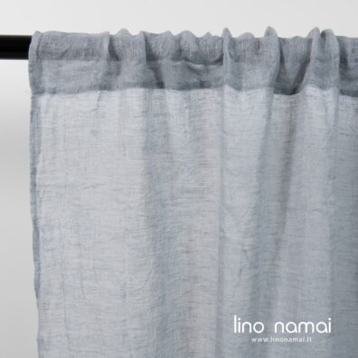 Lininė melsvai pilka užuolaida su kanalu karnizui perverti