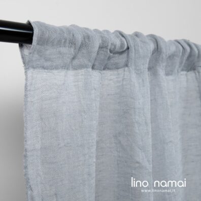 Lininė melsvai pilka užuolaida su kanalu karnizui