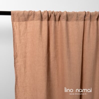 Lininė ruda užuolaida su kanalu karnizui perverti