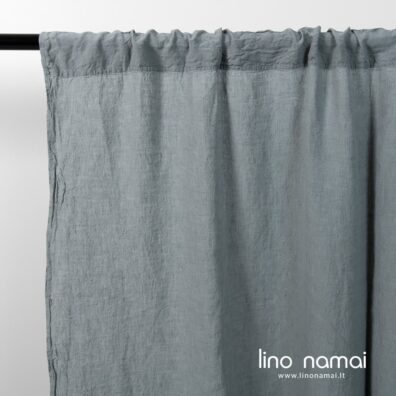 Melsvai pilka lininė užuolaida su kanalu karnizui perverti