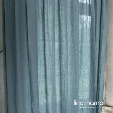 Lininė užuolaida iš melsvai pilko minkšto specialiai skalbto audinio