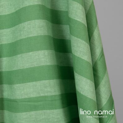Dryžuotas lininis audinys išaustas iš žalių ir mėtinės spalvos verpalų