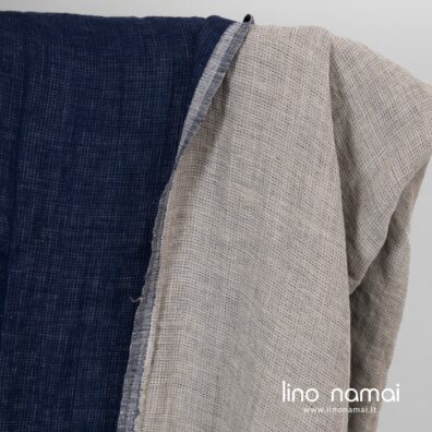 Minkštas švelnus dvipusis dvisluoksnis mėlynai pilkas lino audinys