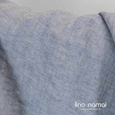 Minkštas švelnus skalbtas melsvai pilkas lino audinys drabužiams, namų tekstilei