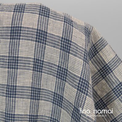 Gelsvas lino audinys mėlynai languotas