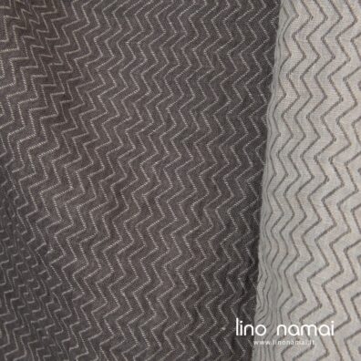 Žakardinis pilkas dvipusis dvisluoksnis lino audinys zigzagų raštu