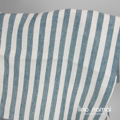 Lininis tvirtas audinys turkio spalvos juostomis