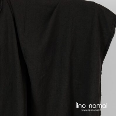 Puslininis juodas raštuotas audinys, skalbtas