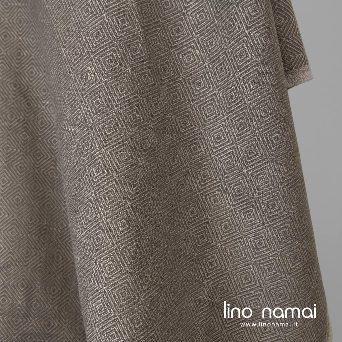 Raštuotas lino - medvilnės audinys pilkšvai rudas