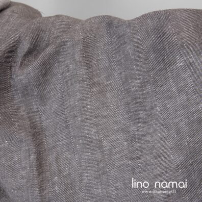 Sunkus, tvirtas, tankus pilkas lino audinys „eglutės“ raštu