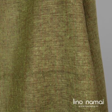 Lininis audinys rudai žalias drabužiams, stalo gaminiams, užuolaidoms