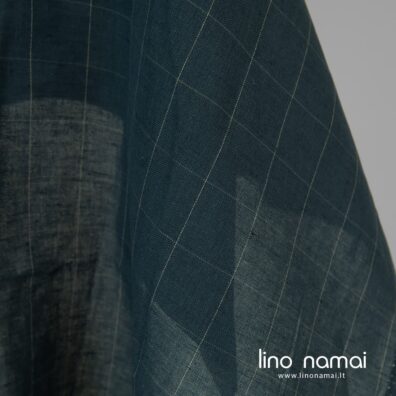 Lino - medvilnės audinys pilkai mėlynas languotas