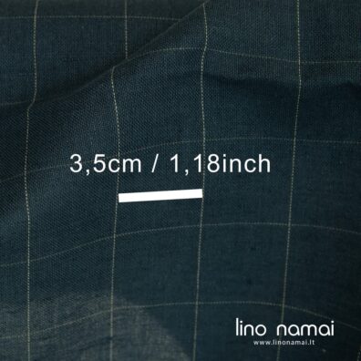 Puslininis audinys pilkai mėlynas languotas lengviems drabužiams, namų tekstilei