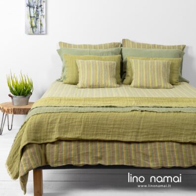 BAMBOO lininė skalbta patalynė žaliais dryžiais
