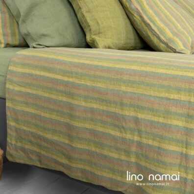 Žalias dryžuotas lininis antklodės užvalkalas